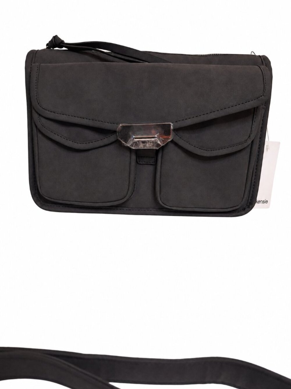 New Kensie Black Flap Crossbody Bag with Front Pockets